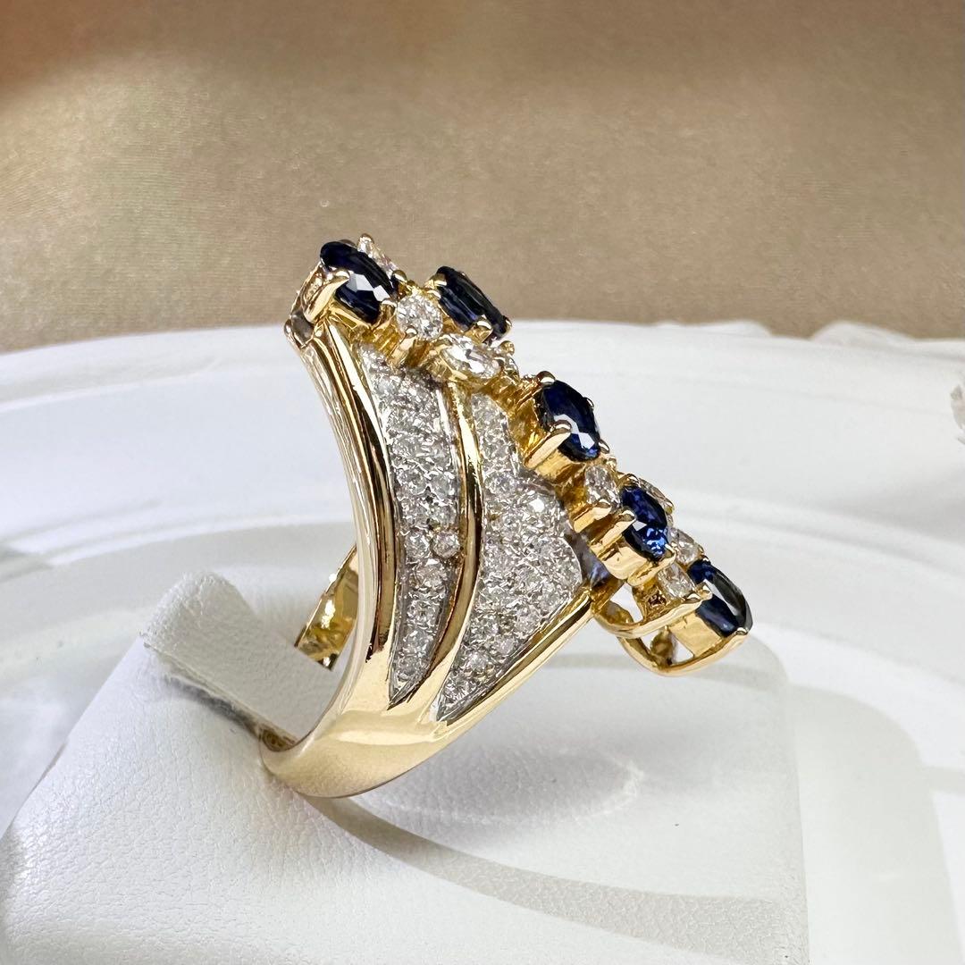 【K18】サファイア 1.55ct ダイヤ エレガントデザイン リング