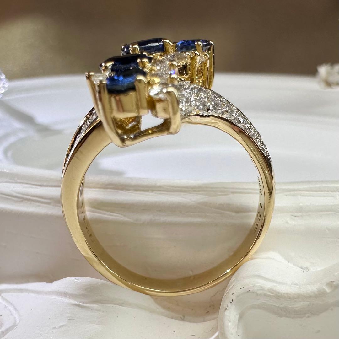 【K18】サファイア 1.55ct ダイヤ エレガントデザイン リング