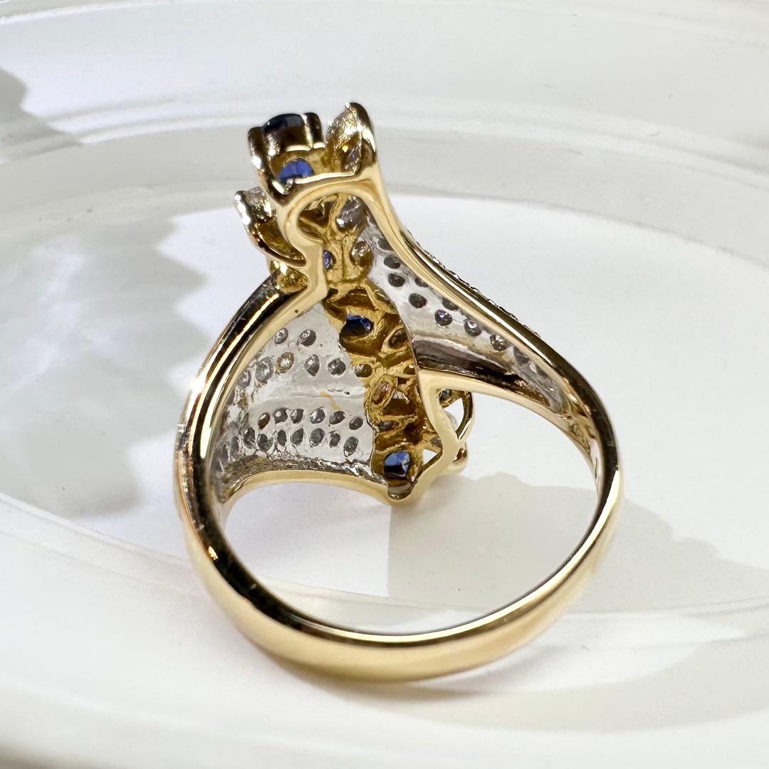 【K18】サファイア 1.55ct ダイヤ エレガントデザイン リング