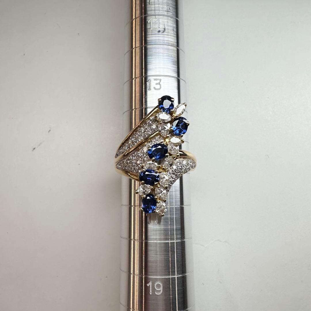 【K18】サファイア 1.55ct ダイヤ エレガントデザイン リング