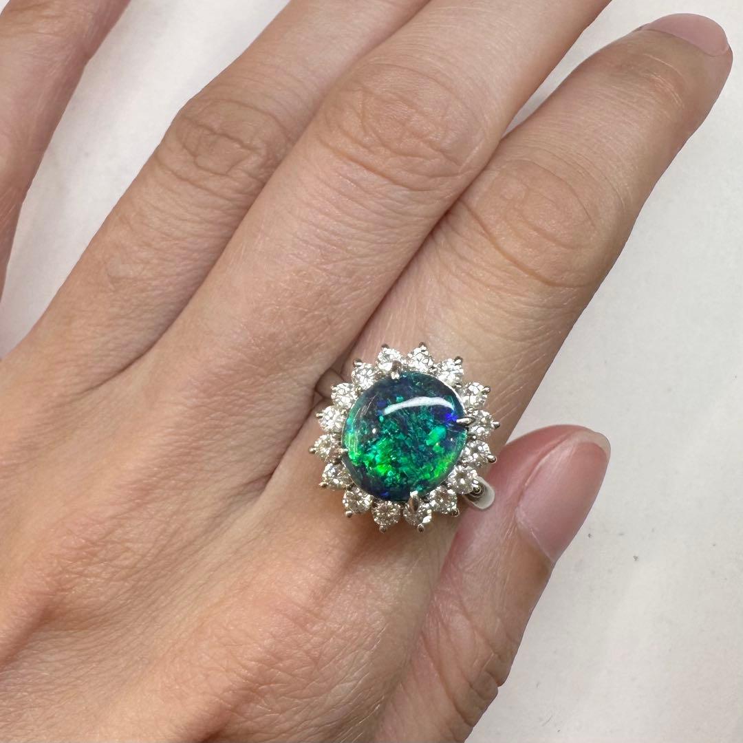 PT900 ブラックオパール 2.54ct ダイヤモンドリング