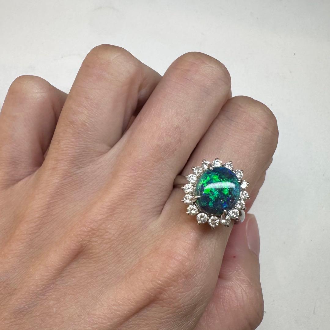 PT900 ブラックオパール 2.54ct ダイヤモンドリング