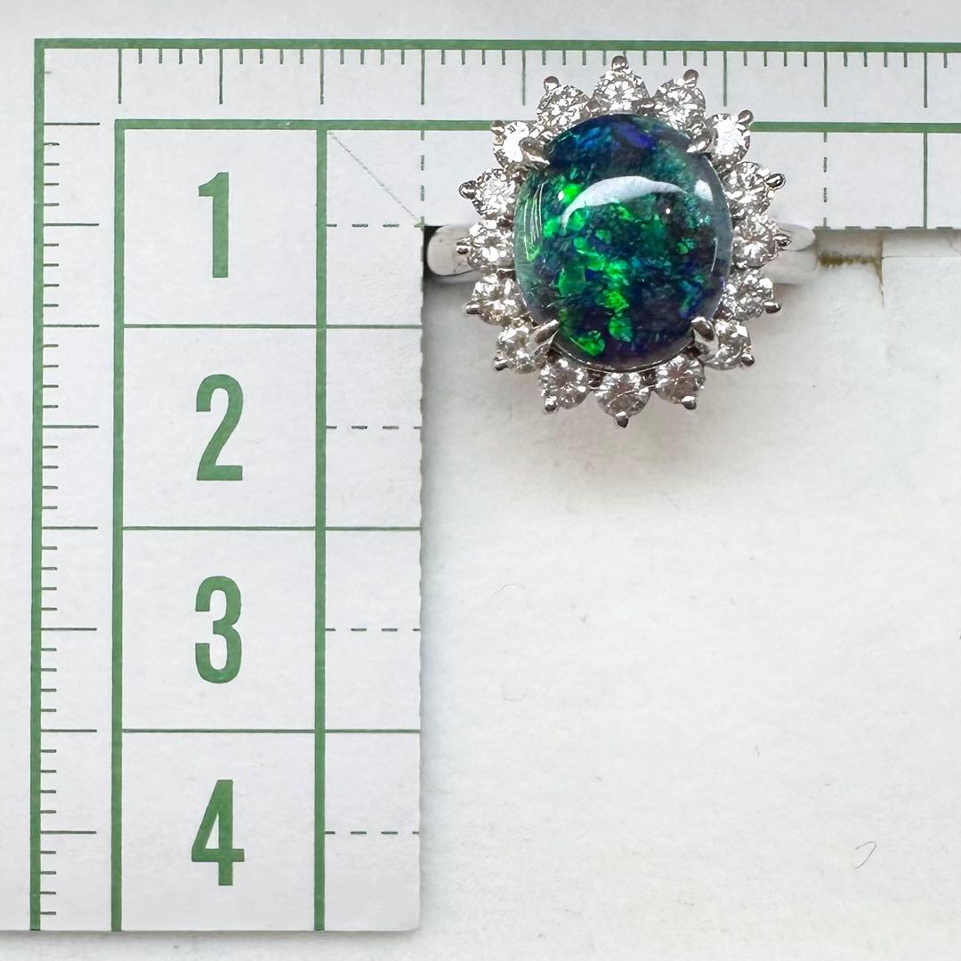 PT900 ブラックオパール 2.54ct ダイヤモンドリング