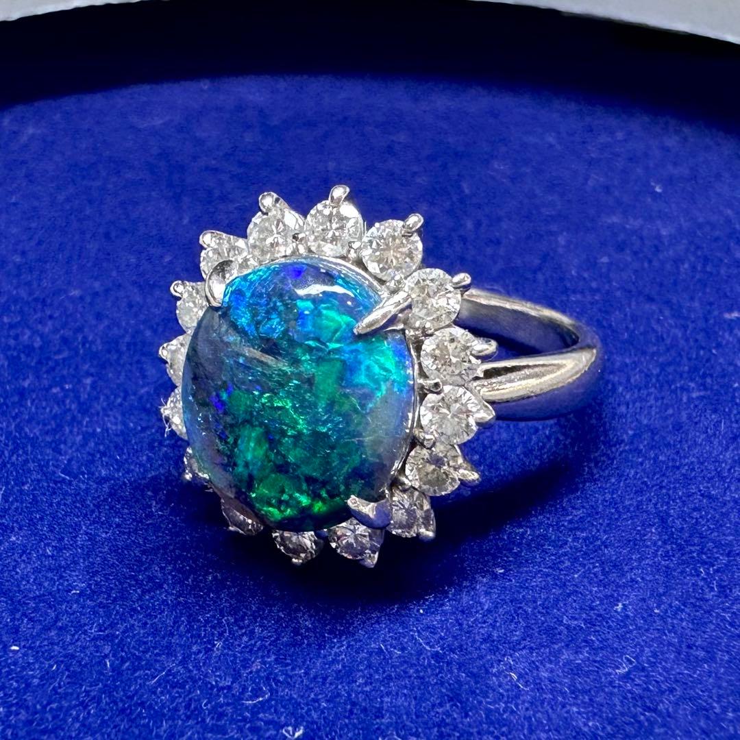 PT900 ブラックオパール 2.54ct ダイヤモンドリング