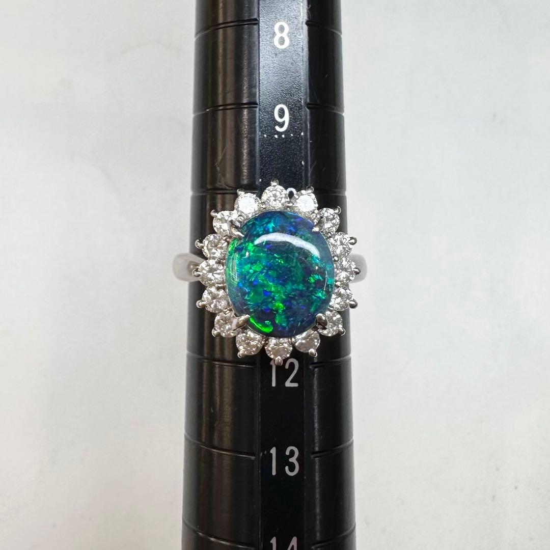 PT900 ブラックオパール 2.54ct ダイヤモンドリング