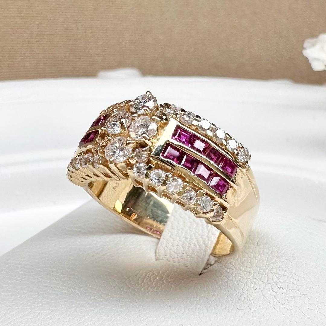 【K18】ダイヤモンド 0.72ct ルビー 0.66ct リング