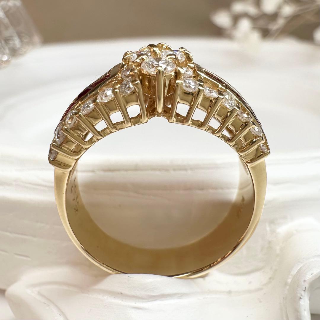 【K18】ダイヤモンド 0.72ct ルビー 0.66ct リング