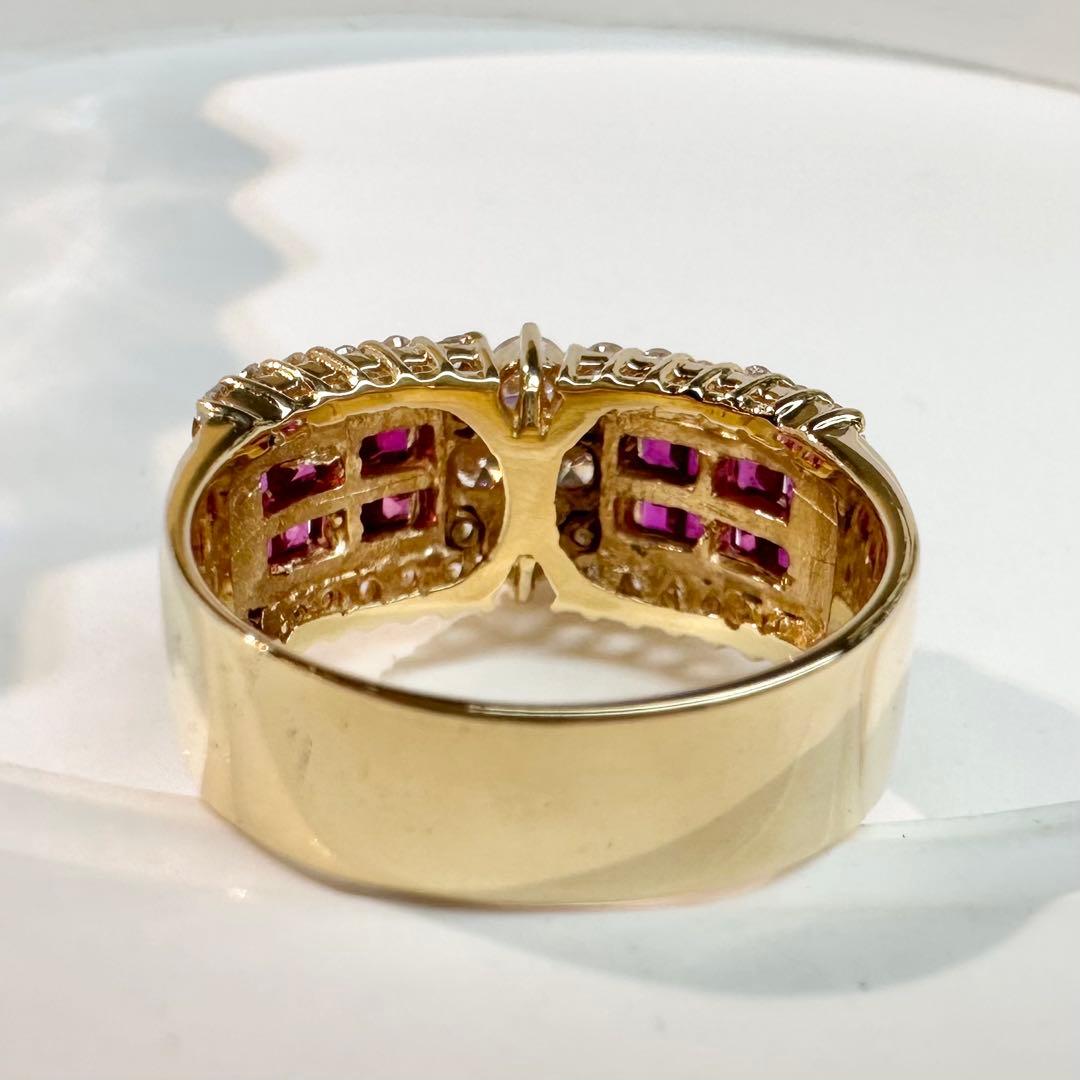 【K18】ダイヤモンド 0.72ct ルビー 0.66ct リング