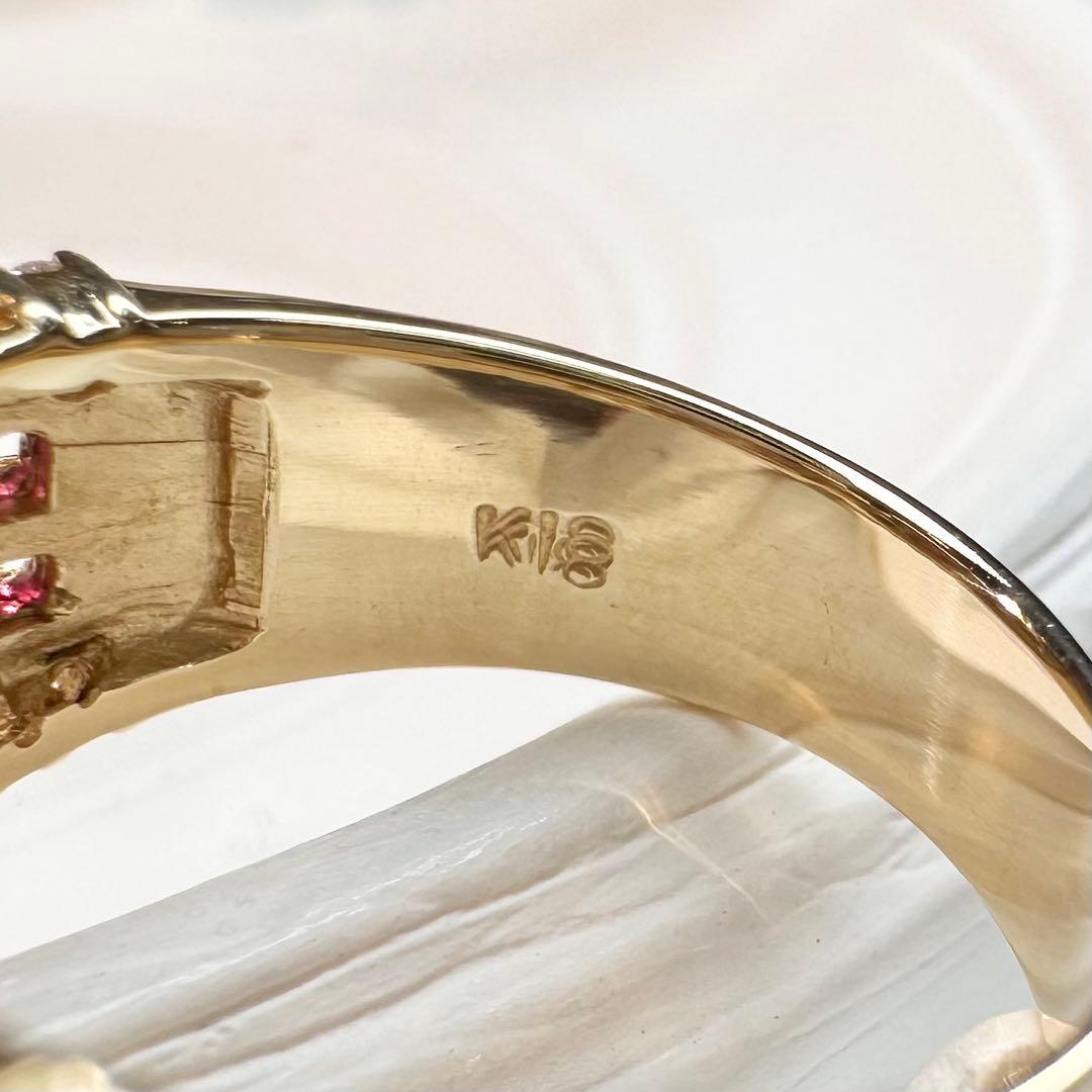 【K18】ダイヤモンド 0.72ct ルビー 0.66ct リング