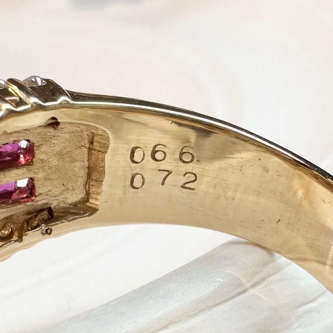 【K18】ダイヤモンド 0.72ct ルビー 0.66ct リング