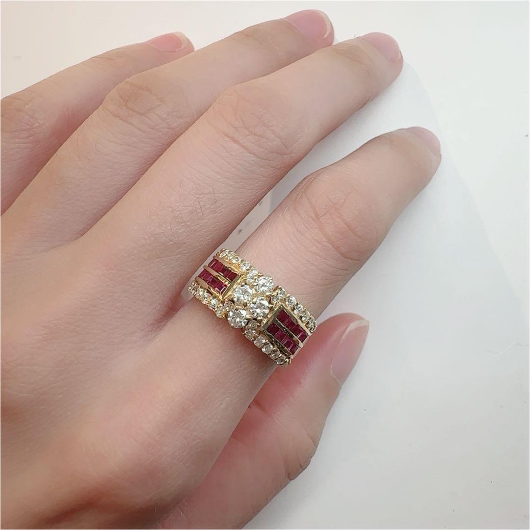 【K18】ダイヤモンド 0.72ct ルビー 0.66ct リング