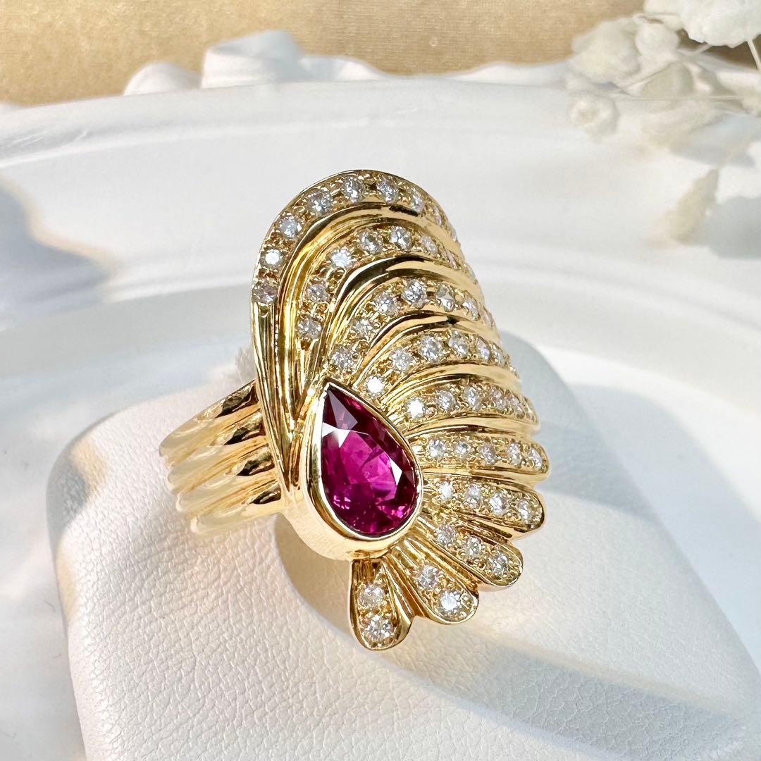 【K18】ビルマルビー 1.04ct ダイヤモンドリング