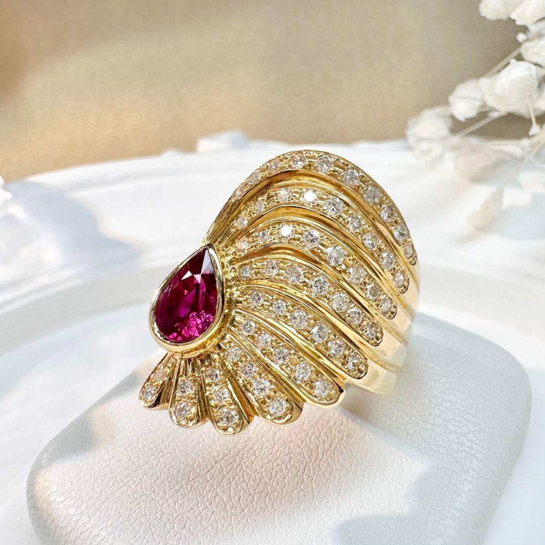 【K18】ビルマルビー 1.04ct ダイヤモンドリング