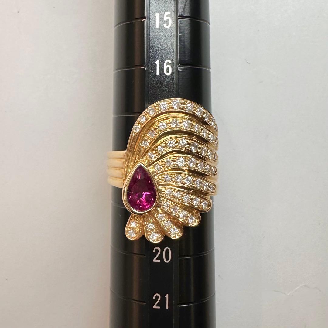 【K18】ビルマルビー 1.04ct ダイヤモンドリング