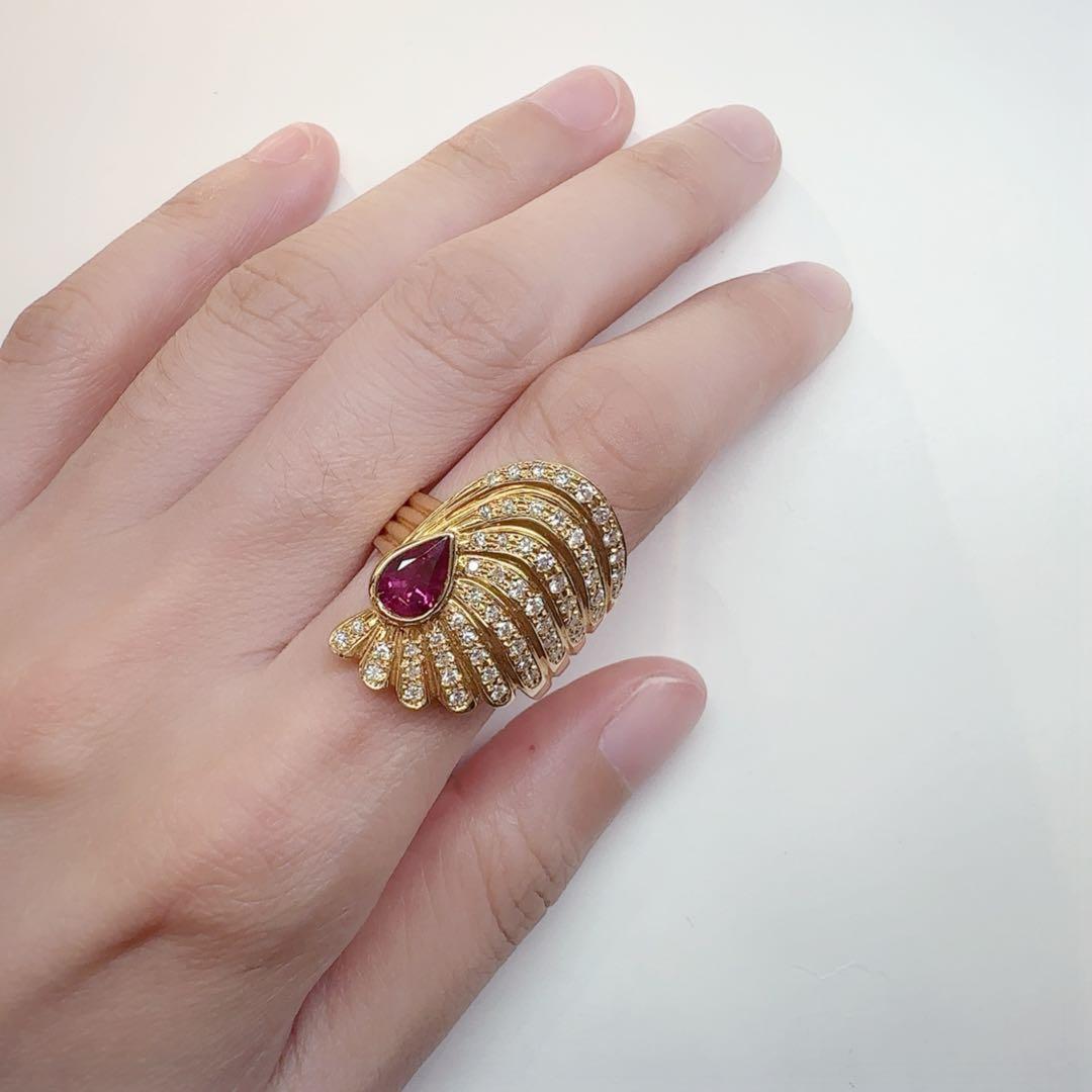 【K18】ビルマルビー 1.04ct ダイヤモンドリング