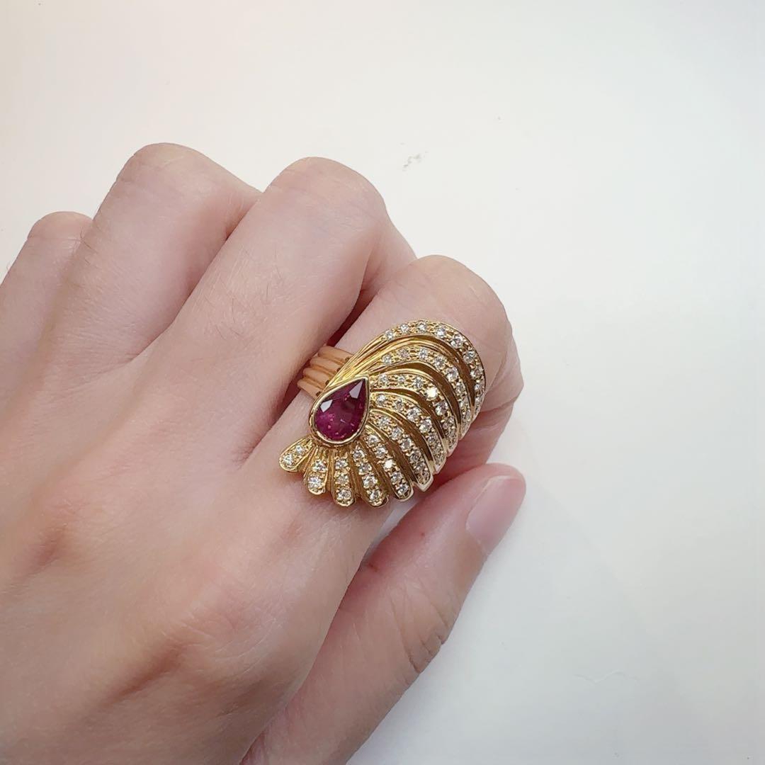 【K18】ビルマルビー 1.04ct ダイヤモンドリング