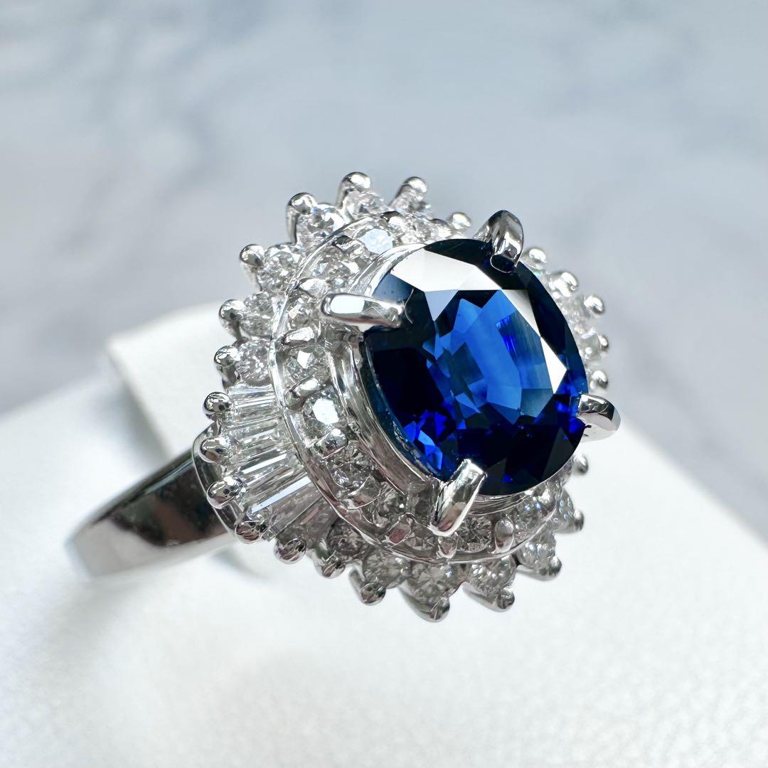 【美品】PT900 サファイアリング 1.25ct ダイヤ巻き