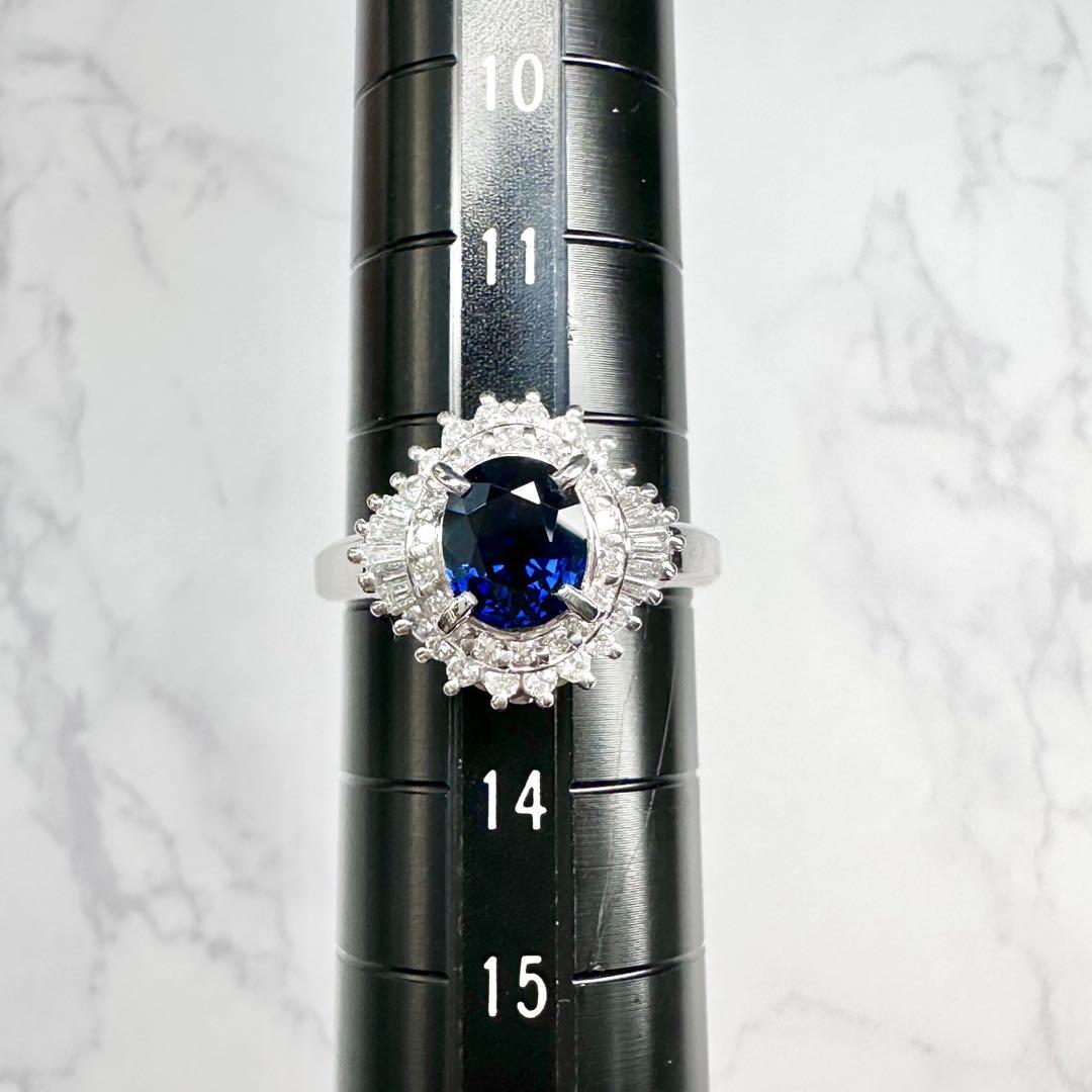 【美品】PT900 サファイアリング 1.25ct ダイヤ巻き