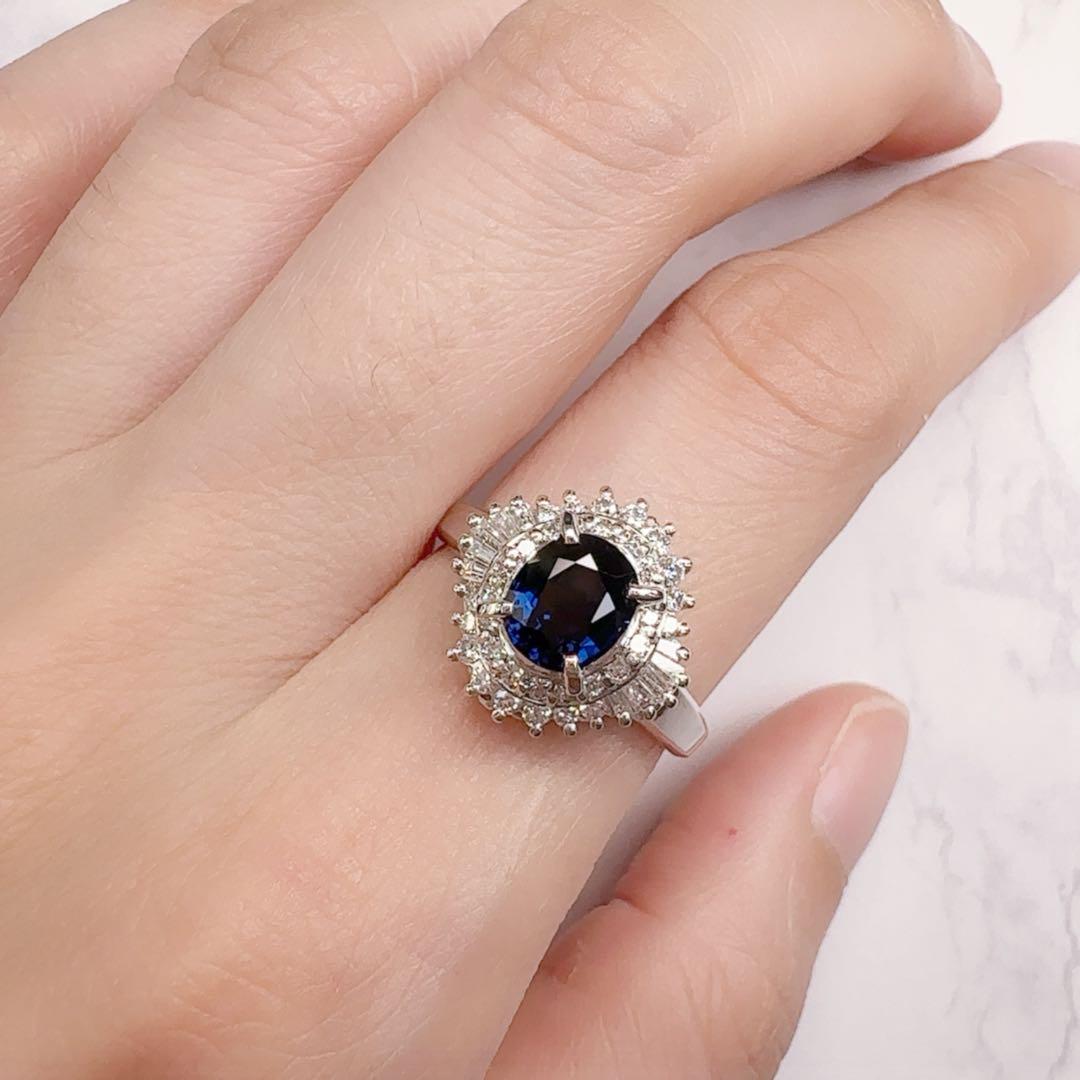【美品】PT900 サファイアリング 1.25ct ダイヤ巻き