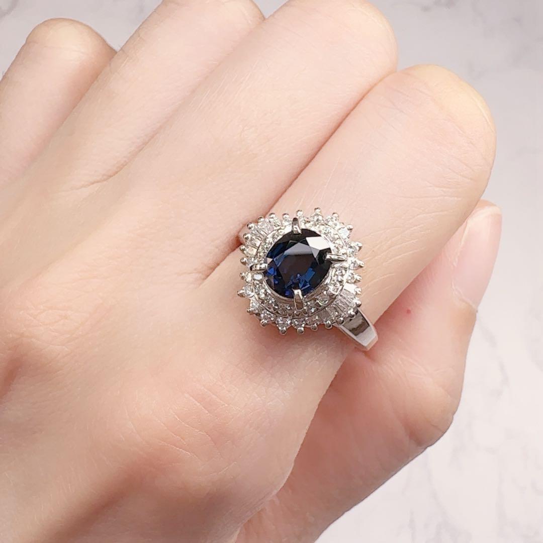 【美品】PT900 サファイアリング 1.25ct ダイヤ巻き