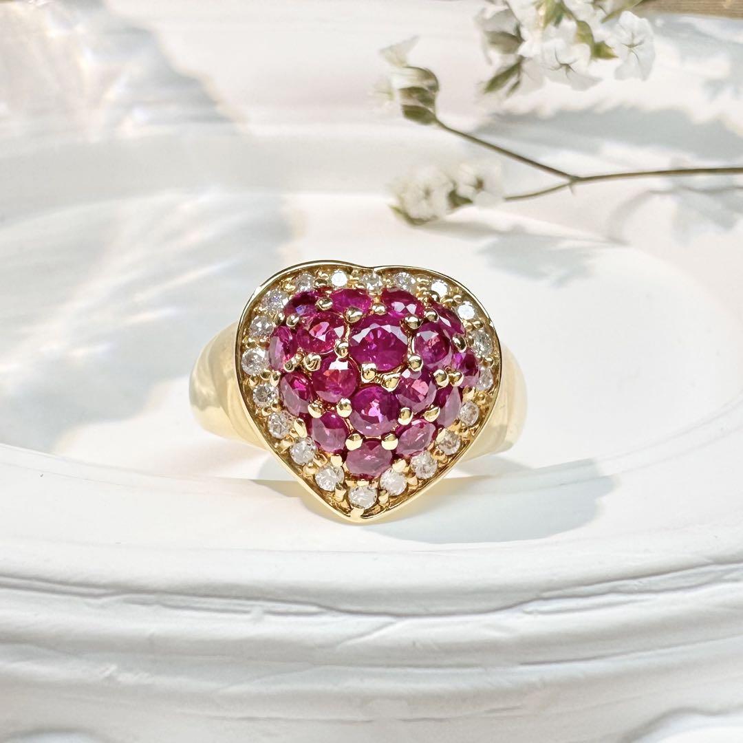 【K18YG】ルビー 1.64ct リング ダイヤ取り巻き