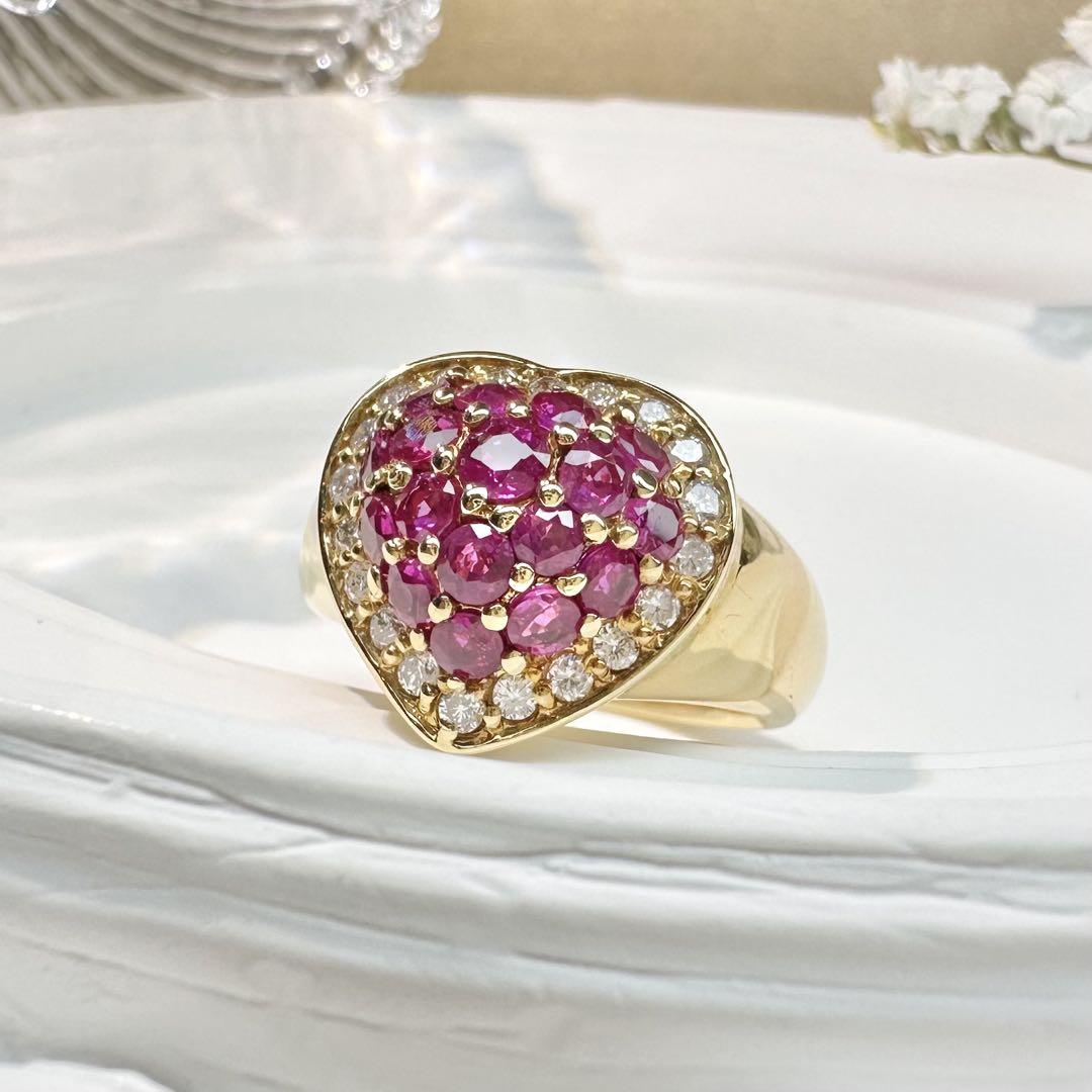 【K18YG】ルビー 1.64ct リング ダイヤ取り巻き