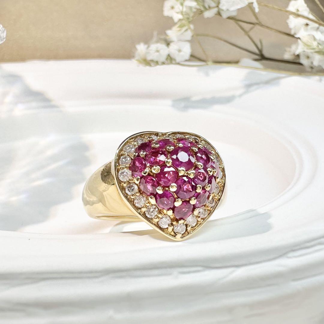 【K18YG】ルビー 1.64ct リング ダイヤ取り巻き