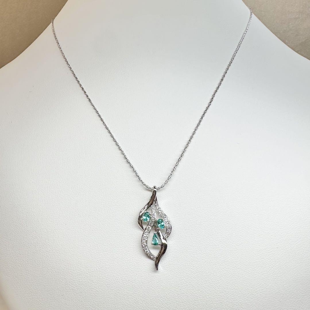 【K18WG】 パライバトルマリン 0.31ct ネックレス ダイヤ デザイン