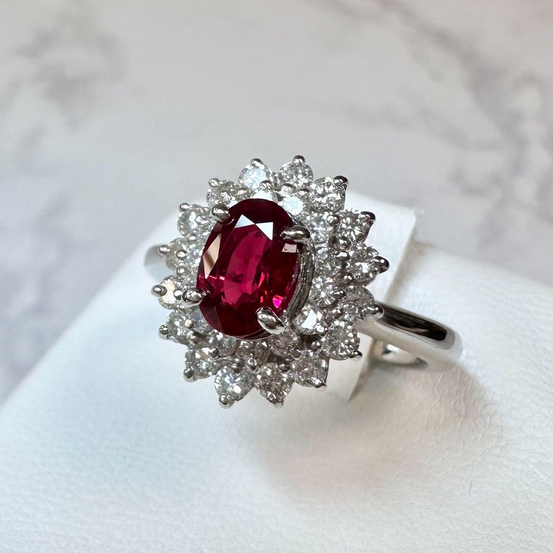 【希少】Pt900 ミャンマー産 ルビー 1.09ct ピジョンブラッド GRS