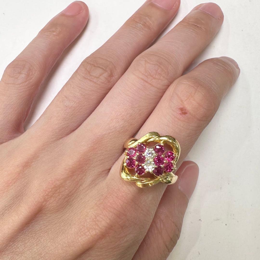 K18 ルビー1.31ct ダイヤモンド デザインリング