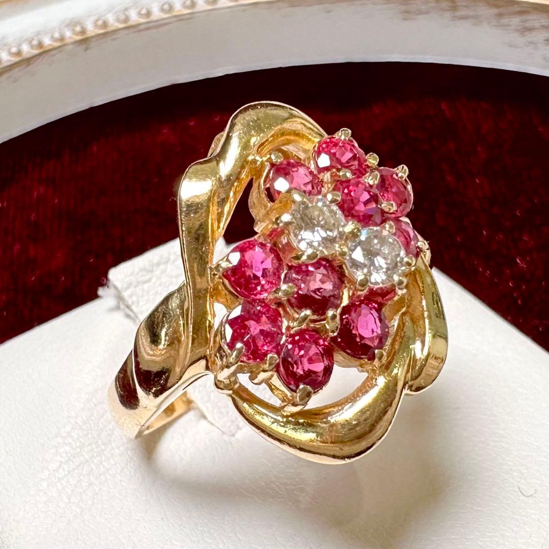 K18 ルビー1.31ct ダイヤモンド デザインリング