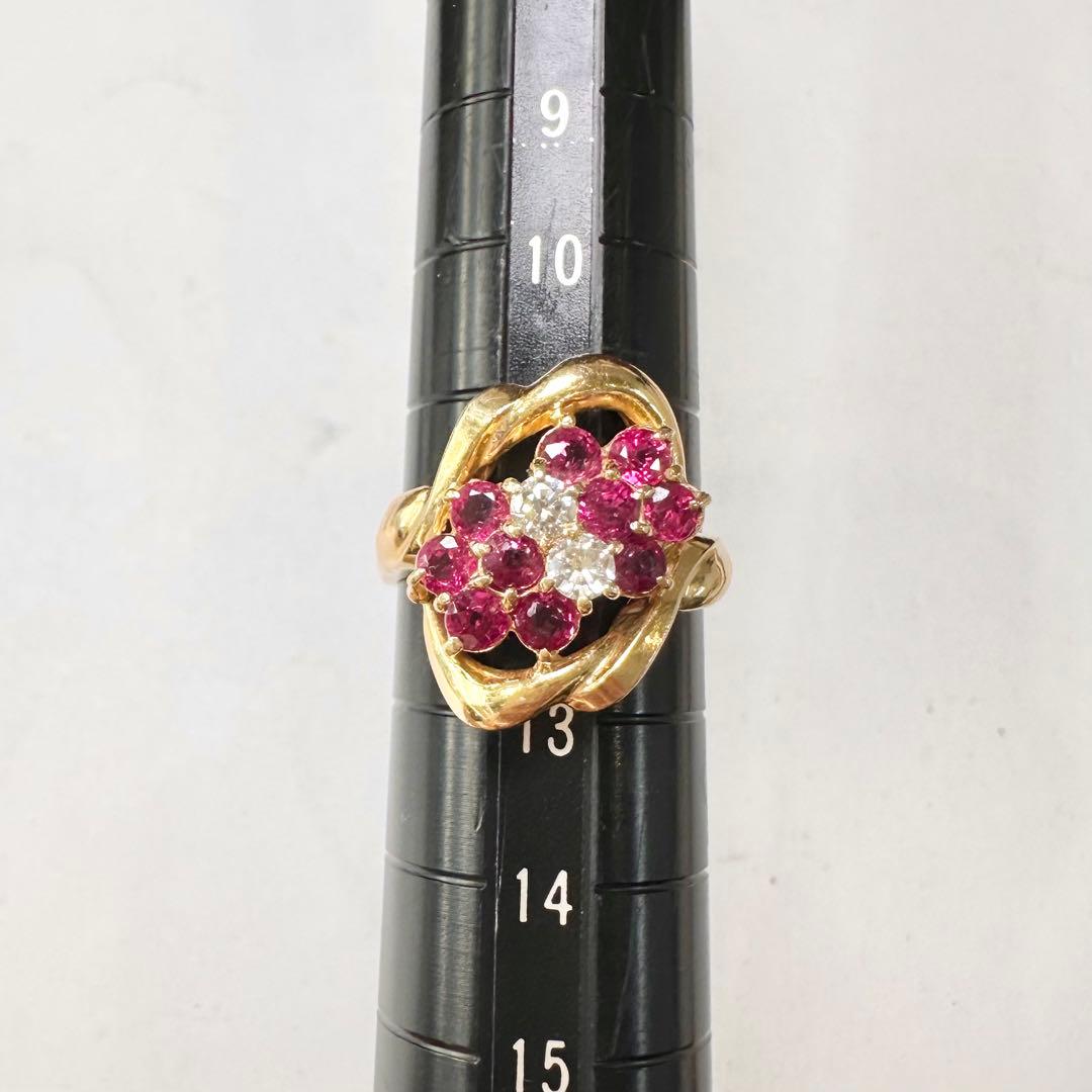 K18 ルビー1.31ct ダイヤモンド デザインリング