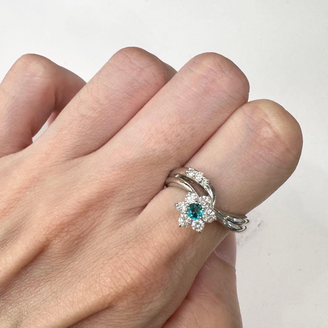 PT900 ブラジル産パライバトルマリン ダイヤモンド リング 0.127ct