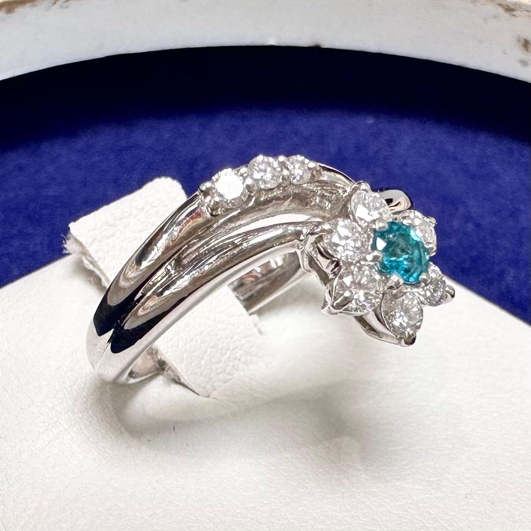 PT900 ブラジル産パライバトルマリン ダイヤモンド リング 0.127ct