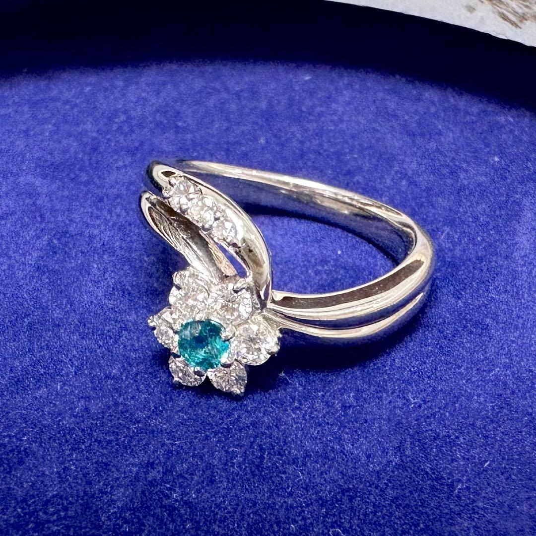 PT900 ブラジル産パライバトルマリン ダイヤモンド リング 0.127ct