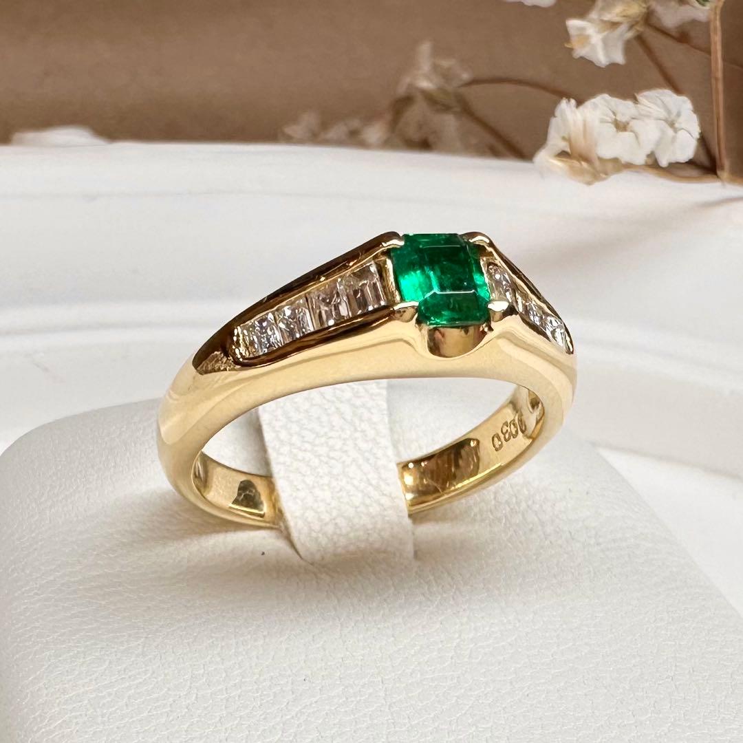 【K18】エメラルド 0.24ct ダイヤモンド リング