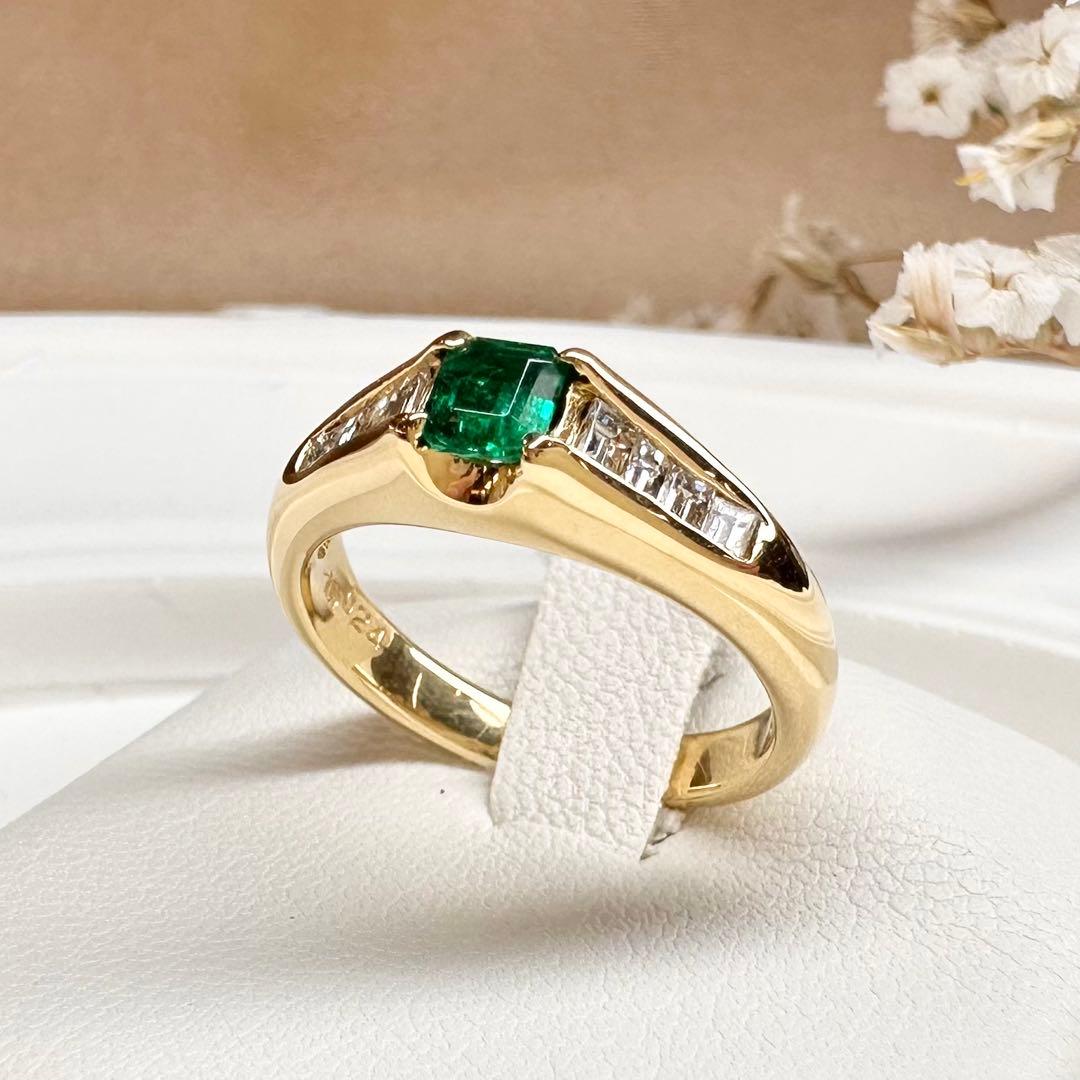 【K18】エメラルド 0.24ct ダイヤモンド リング