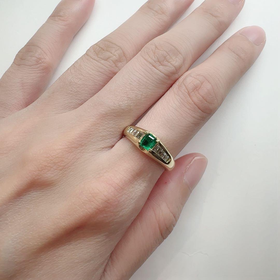 【K18】エメラルド 0.24ct ダイヤモンド リング
