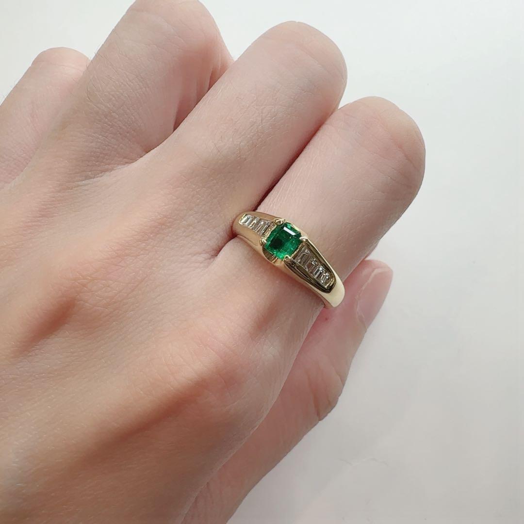 【K18】エメラルド 0.24ct ダイヤモンド リング