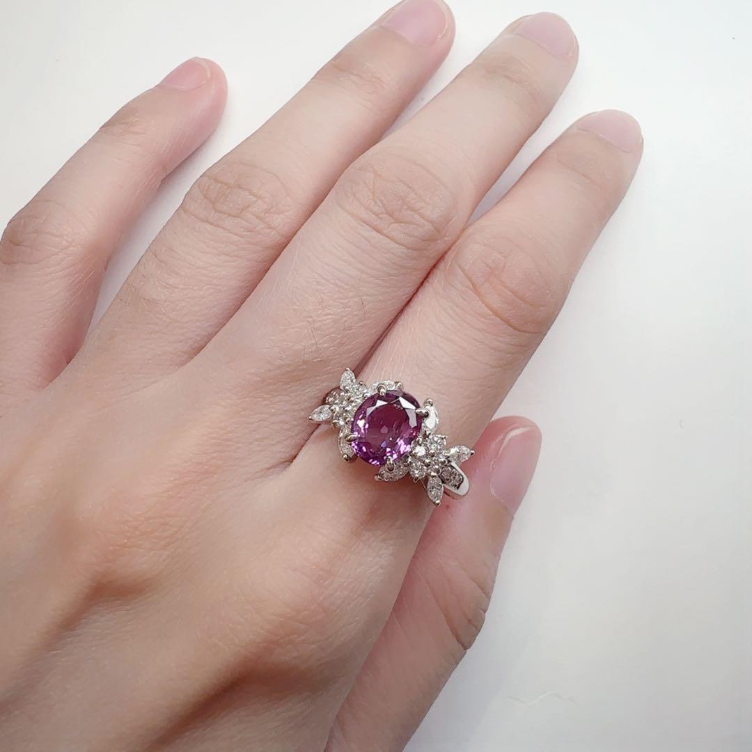 【美品】PT900 パープルサファイア 2.06ct ダイヤモンドリング
