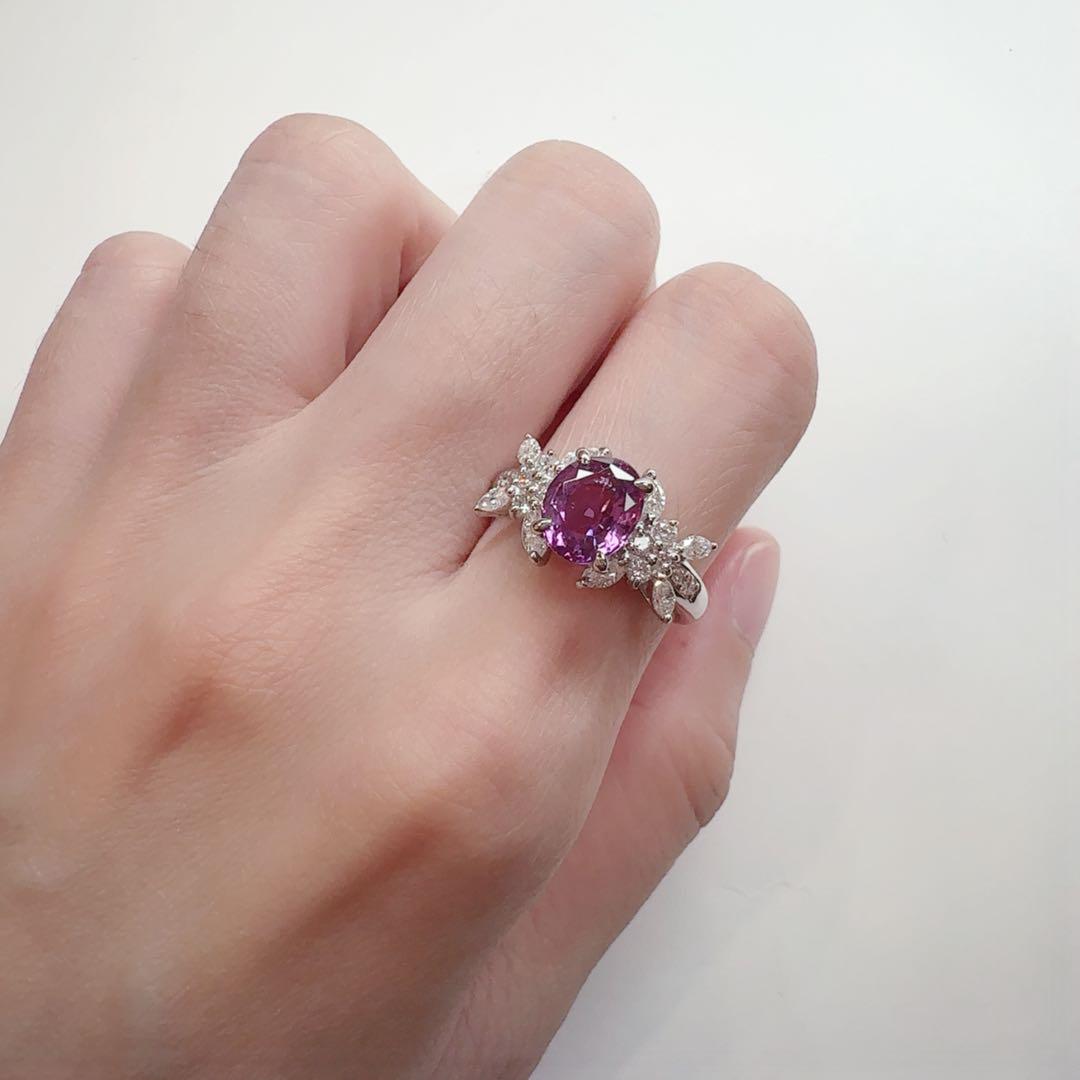 【美品】PT900 パープルサファイア 2.06ct ダイヤモンドリング