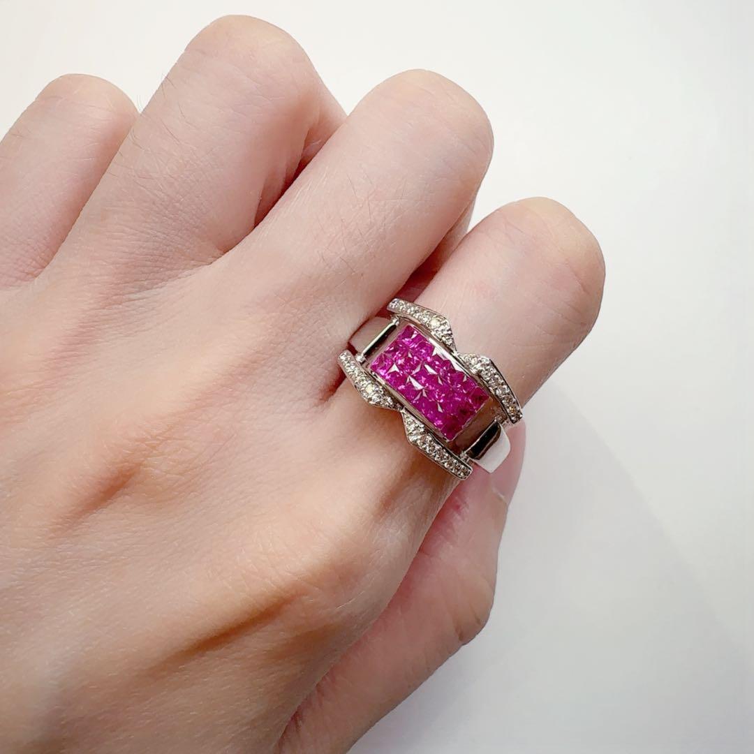 【K18WG】サファイア0.95ct/ルビー0.87ct リバーシブル リング