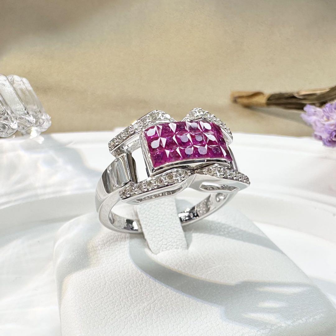 【K18WG】サファイア0.95ct/ルビー0.87ct リバーシブル リング