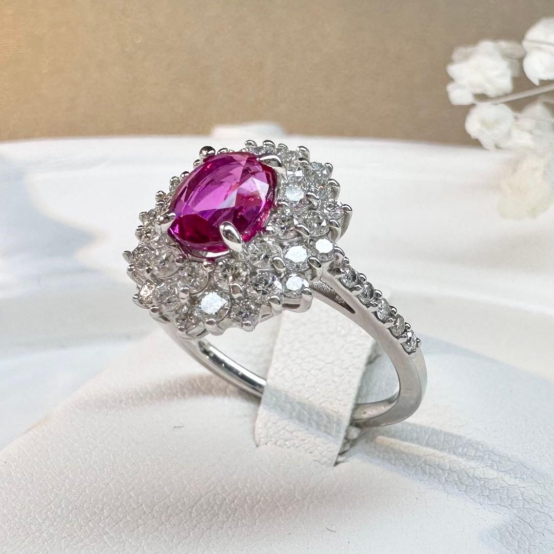 【美品】PT900 NO HEATルビー ダイヤモンド 1.288ct リング