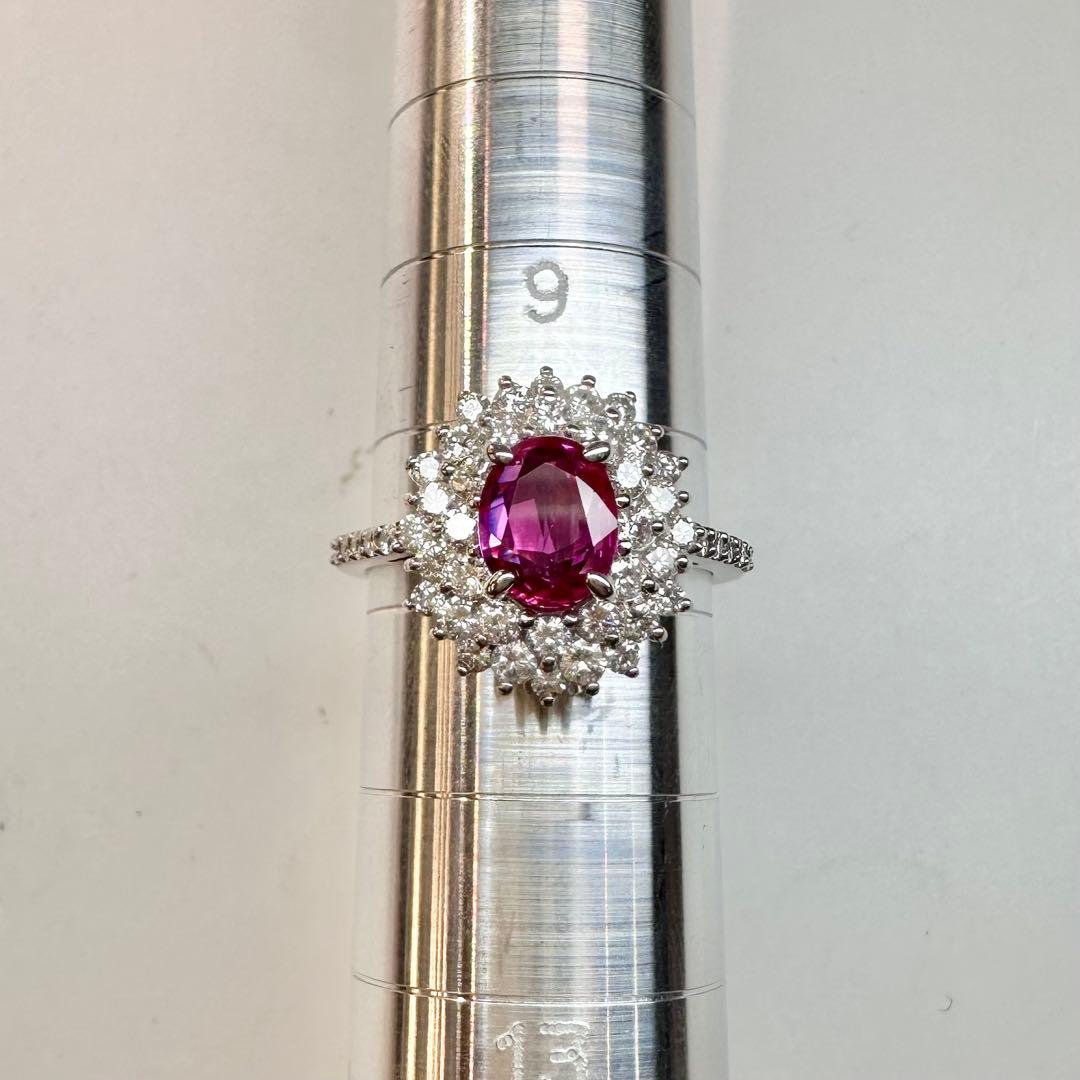 【美品】PT900 NO HEATルビー ダイヤモンド 1.288ct リング