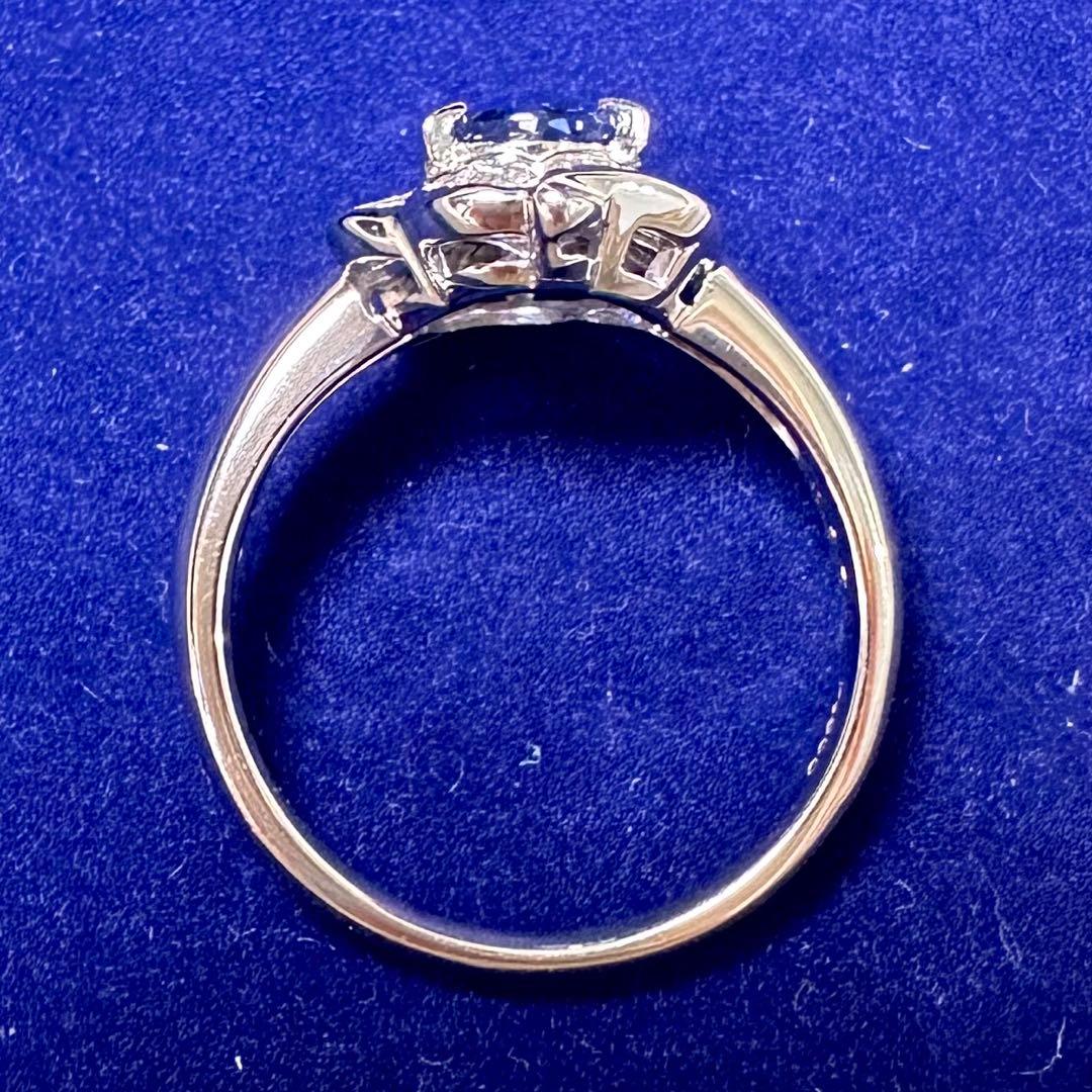 PT850 サファイア1.37ct バゲットダイヤモンド フラワーリング