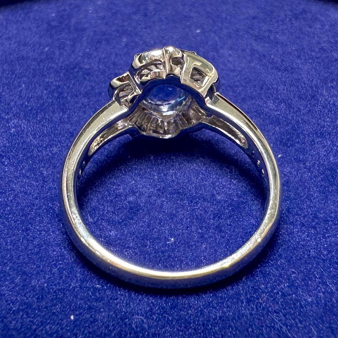 PT850 サファイア1.37ct バゲットダイヤモンド フラワーリング
