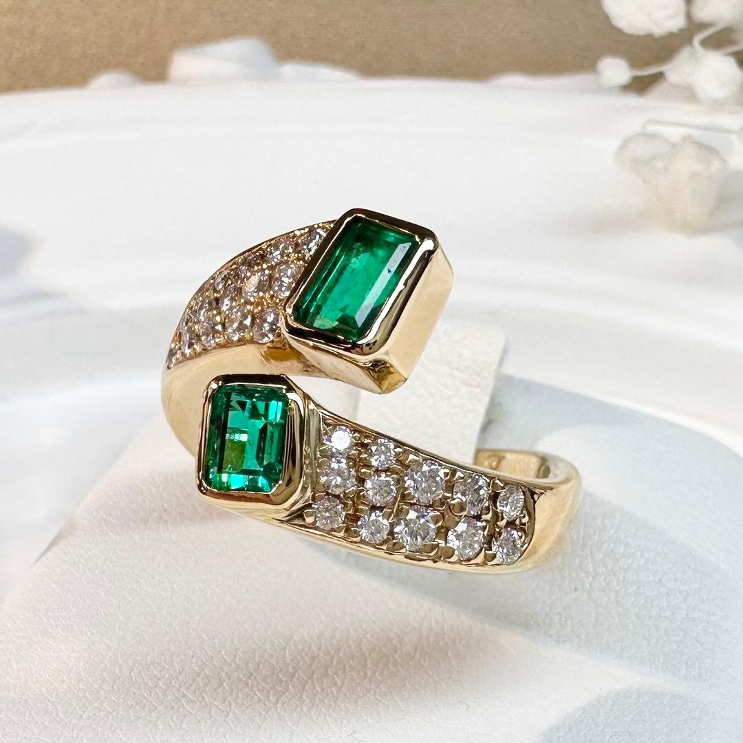 【K18】エメラルド 0.84ct ダイヤモンド リング