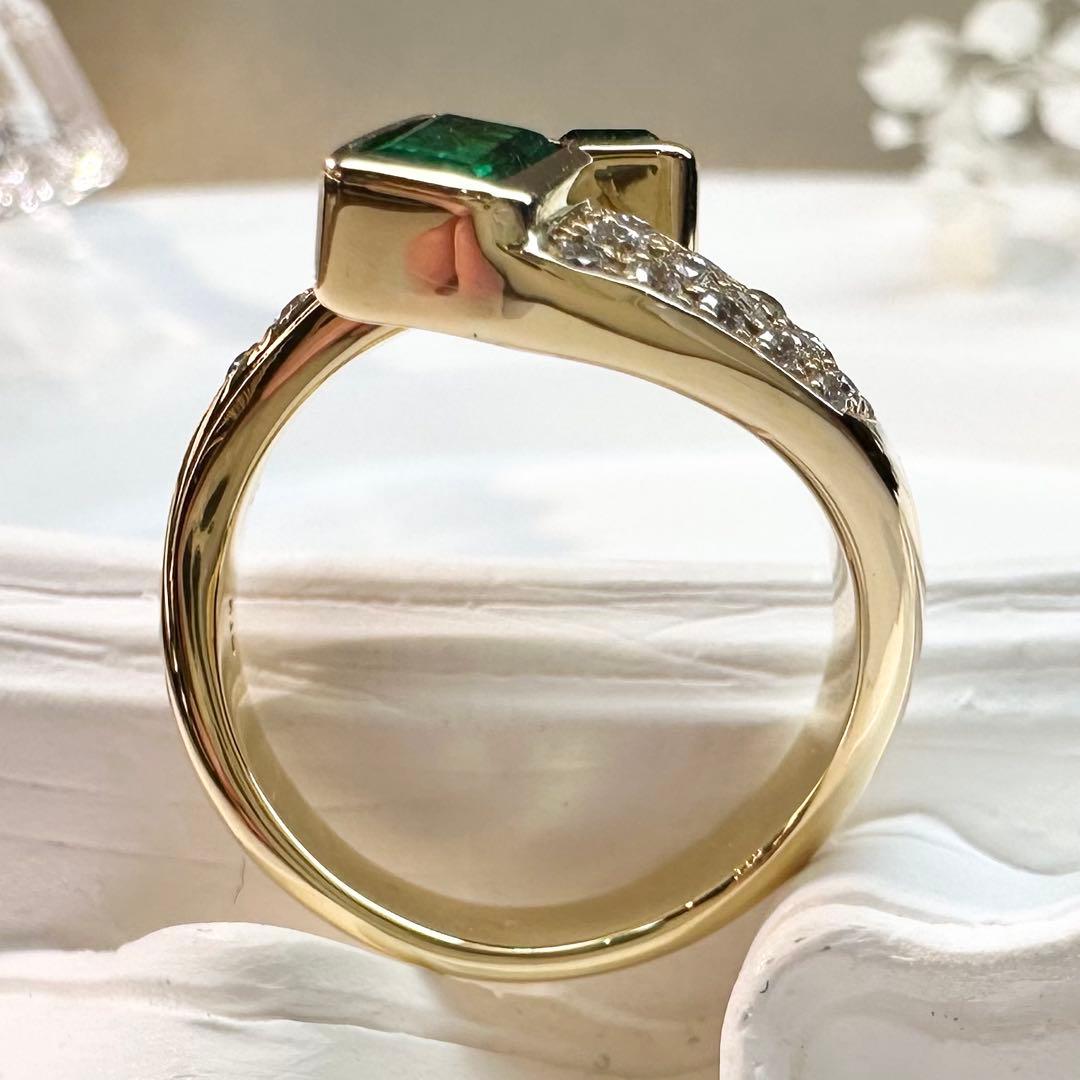 【K18】エメラルド 0.84ct ダイヤモンド リング