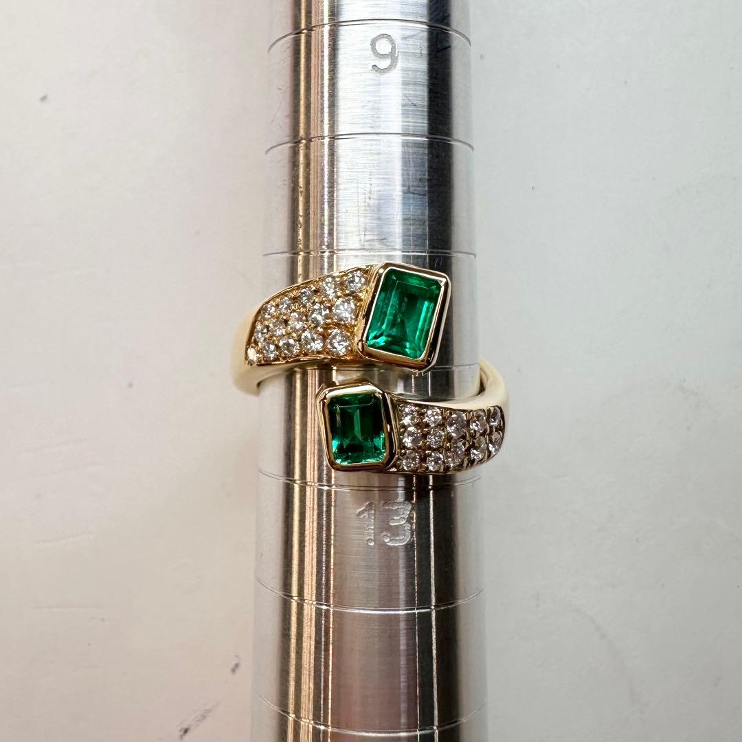 【K18】エメラルド 0.84ct ダイヤモンド リング